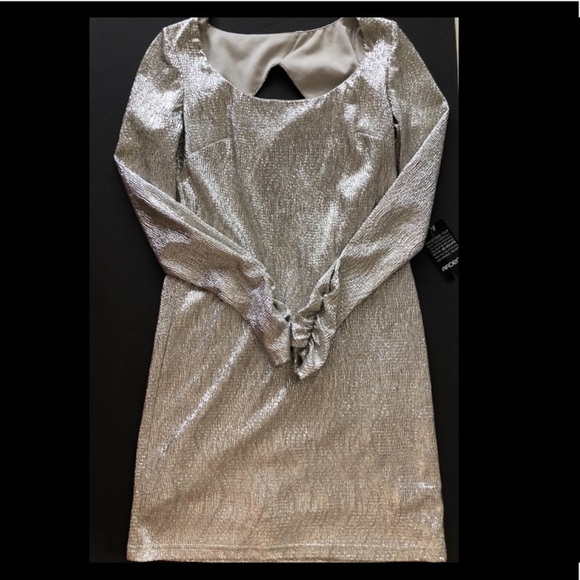 Arden B silver metallic long sleeve sexy mini dress - Picture 7 of 8